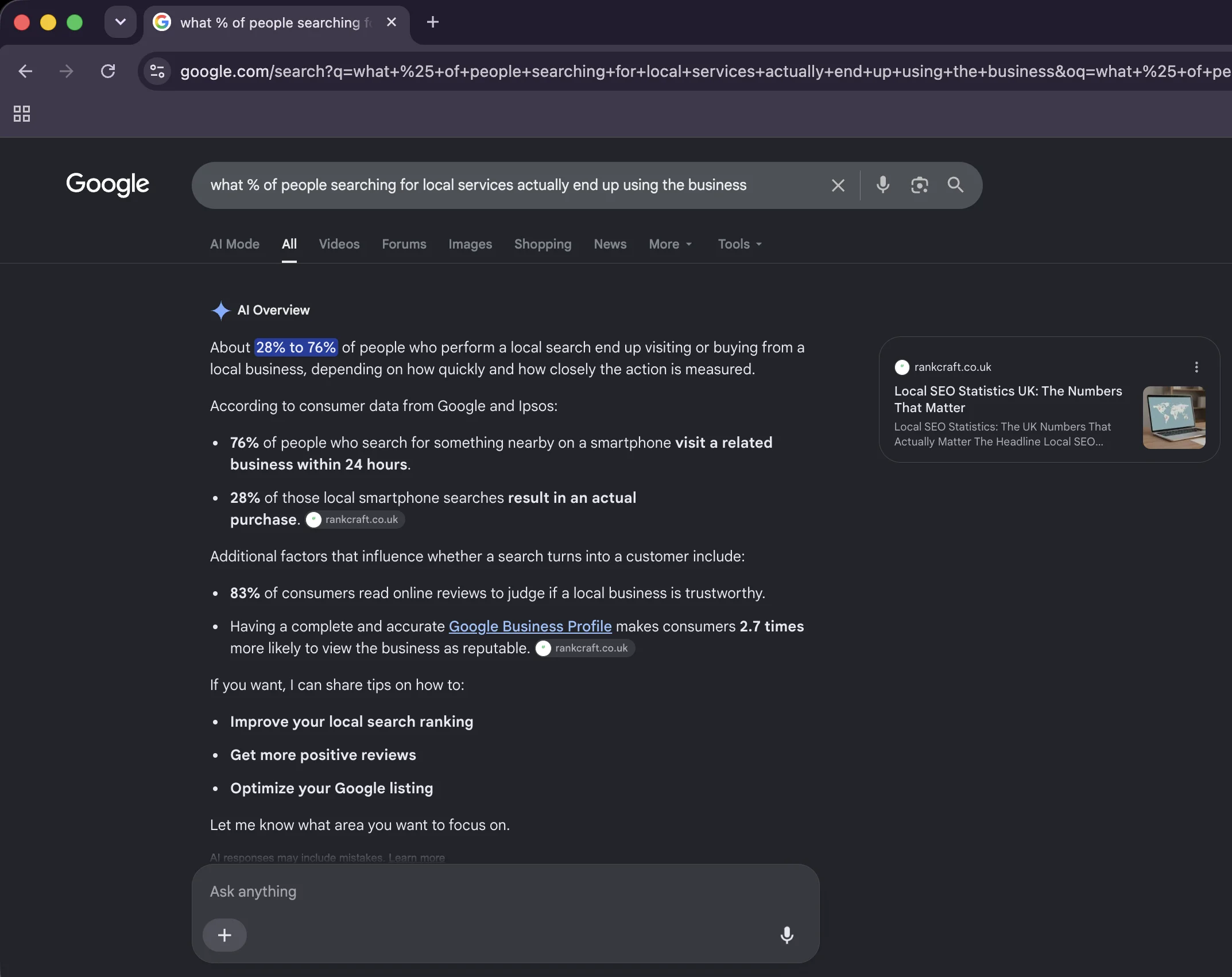 Local search purchase-intent conversion rates